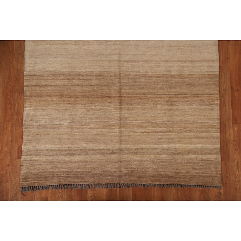 Earth Tone Kilim Modern Area Rug Flat-weave Wool Carpet - 4'3"x 6'1"