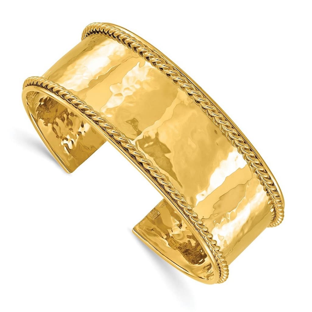 Curata Italian 14k Yellow Gold 22mm Rope Edge Cuff Bangle Bracelet