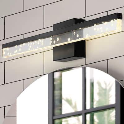 Baxter 22" 1-Light Modern Contemporary 360-Degree Rotatable Iron/Seeded Acrylic Integrated LED Vanity Light, by JONATHAN Y