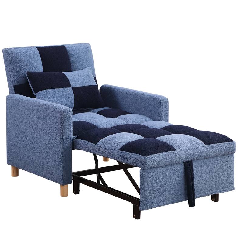 Teddy Fabric Convertible Multi-Functional Sleeper Sofa with Pillow - Blue