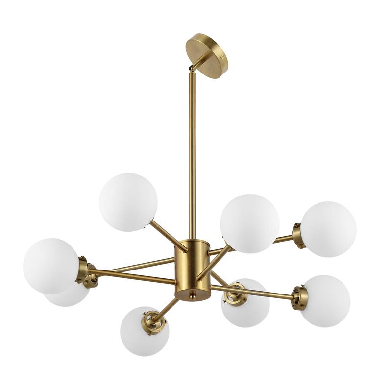 MLiAN 8-Light Sputnik 4.7" Opal Glass Globe Shade Linear Chandelier for Indoor Height Adjustable - N/A
