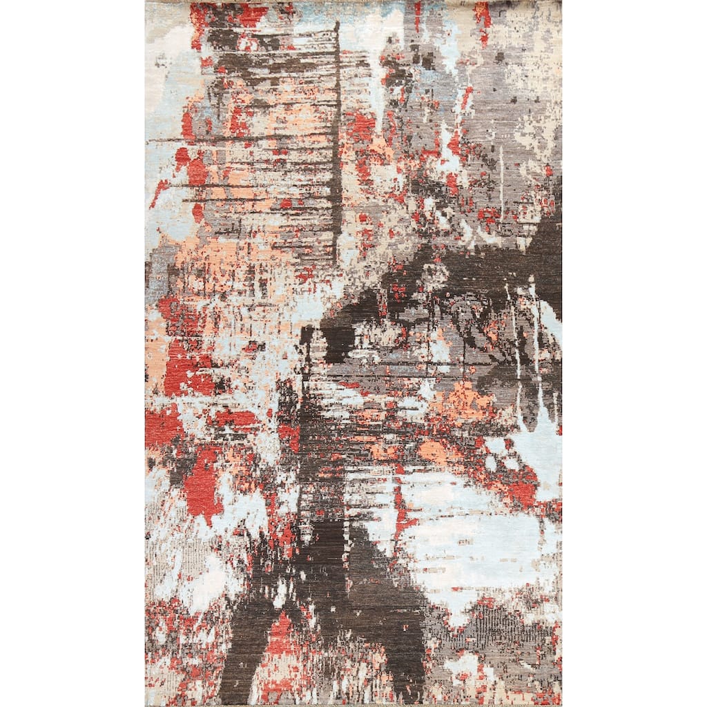 Vegetable Dye Wool/ Silk Abstract Modern Area Rug Hand-knotted Carpet - 6'6" x 9'9"