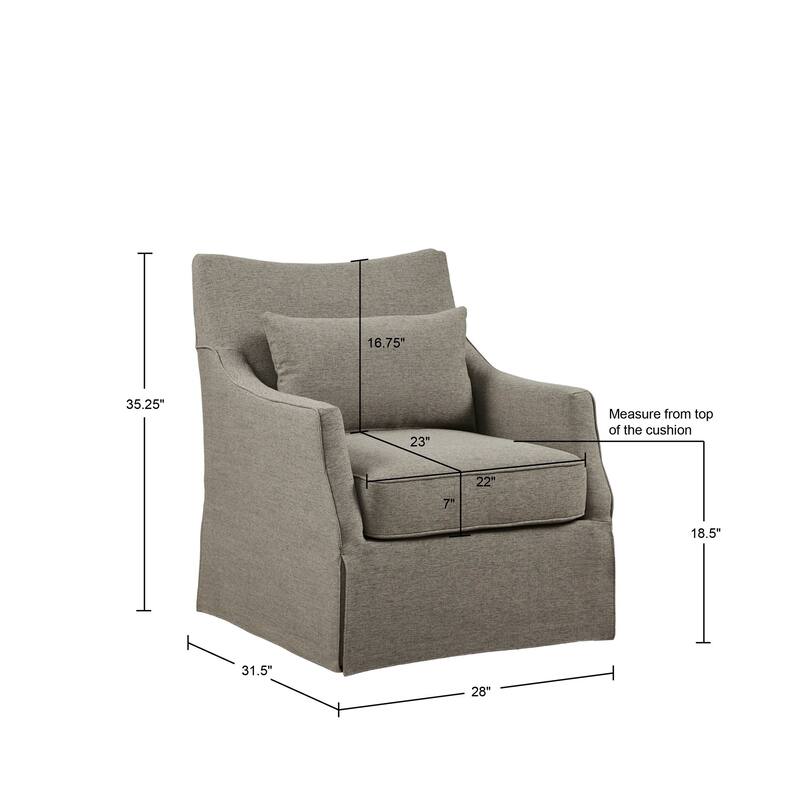 Martha Stewart London Upholstered Skirted Swivel Armchair with Lumbar Pillow