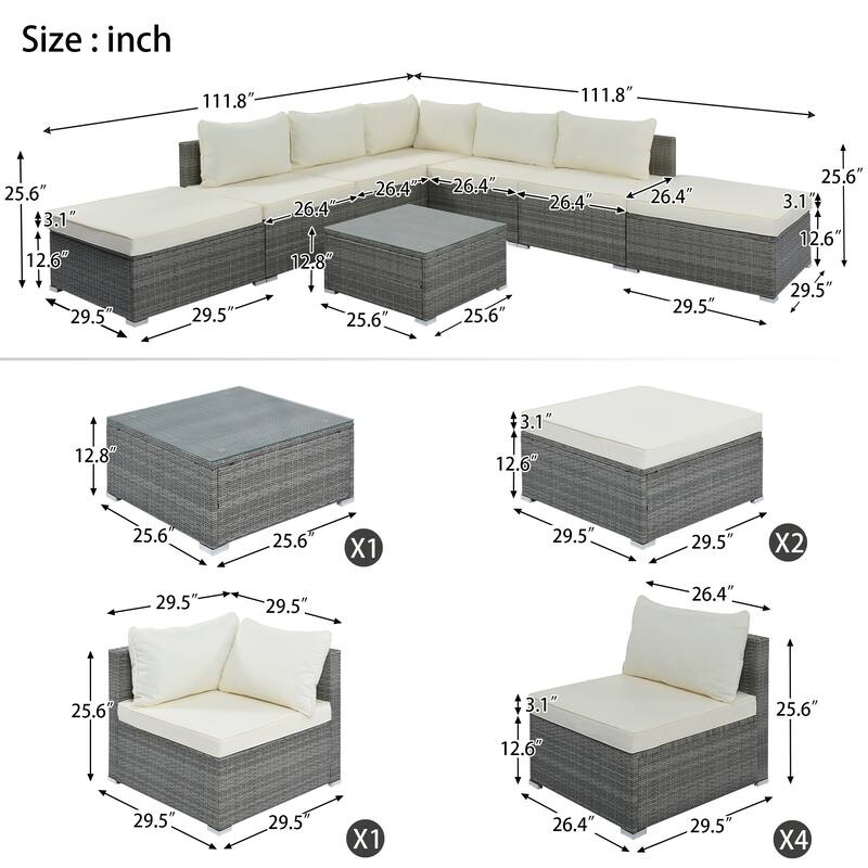 8-Pieces Outdoor Patio Sectional Sets, All Weather Garden Conversation Wicker Sofa Set with Coffee Table