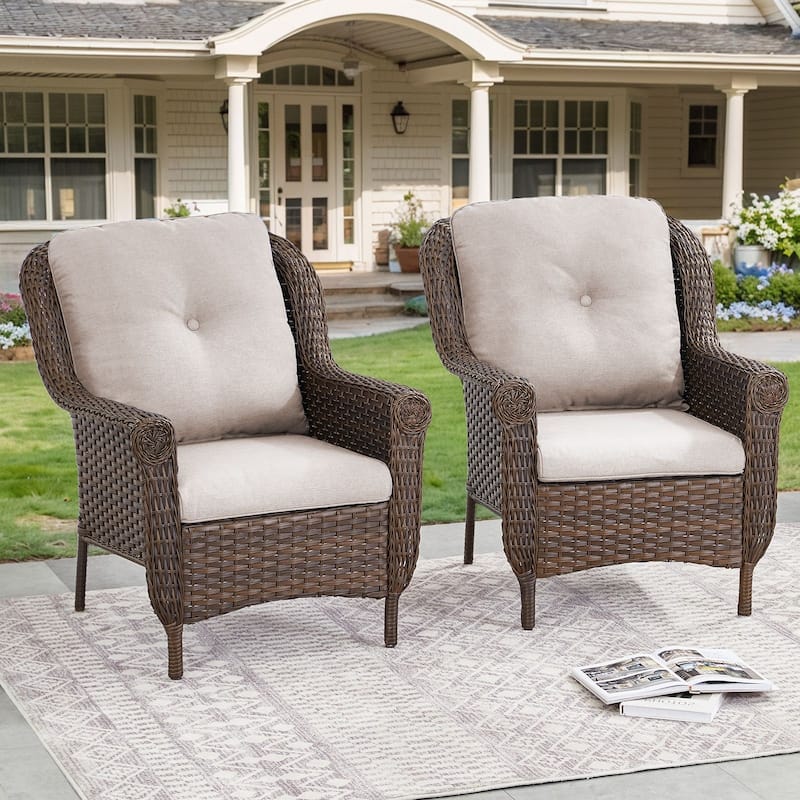 Gymojoy Outdoor Wicker Patio Chairs Set of 2 with Cushions