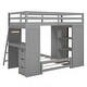 preview thumbnail 14 of 18, Twin Over Twin Bunk Bed with Desk, LED Light and USB Ports, Solid Wood Bunk Bed Frame with Storage Drawers and Bookcase Shelves