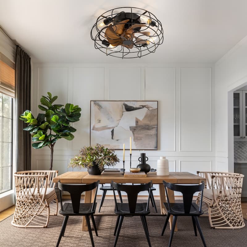 16.5"/19"/20" Vintage Distressed White Low Profile Ceiling Fan with Remote (7-Blade)