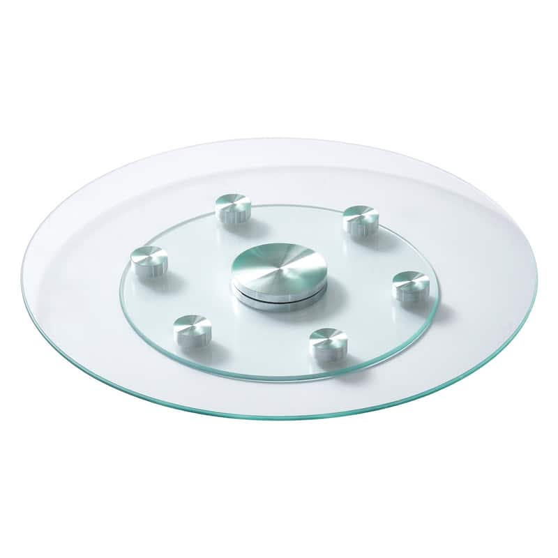 Clear Glass Round Lazy Susan Turntable with Rotation for Serving Table or Kitchen Use - 24 In