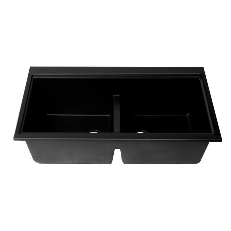 ALFI brand AB3418DBUM-BLA Black 33" Granite Composite Workstation Step Rim Double Bowl Undermount Sink with Accessories