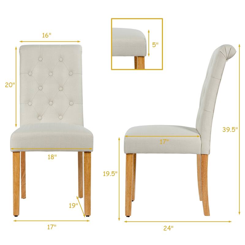 Costway Set of 2 Parsons Upholstered Fabric Chair with Wooden Legs