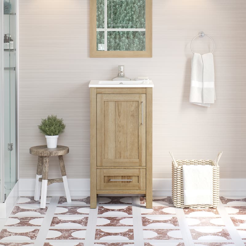 Ove Decors Kansas 18" Bathroom Vanity Top and Backslplash, White Oak - White