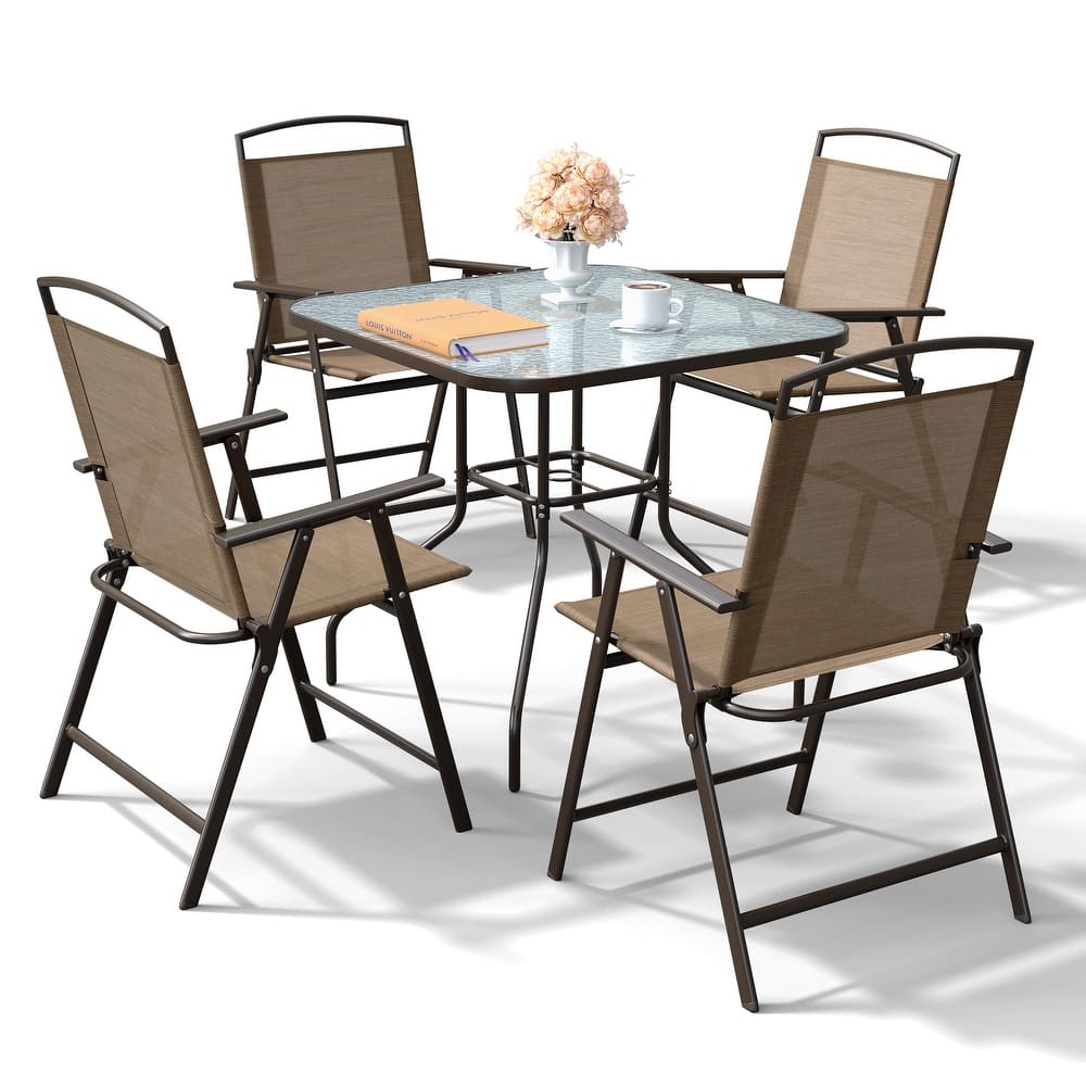 VredHom Outdoor 5-Piece Patio Dining Set with Folding Chairs