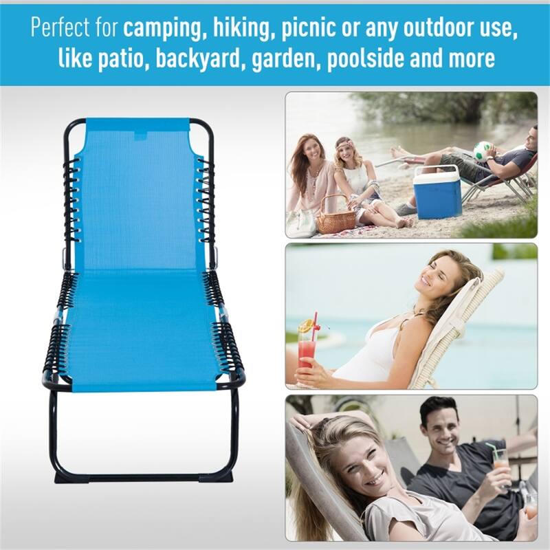 Adjustable Reclining Outdoor Lounge Chair Foldable Portable Camping Poolside Patio with Mesh Fabric and Steel Frame