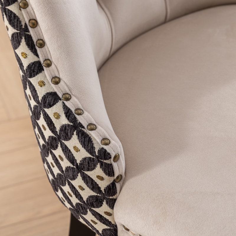 Plaid High Back Tufted Dining Chair, Velvet Soft Cushion Chair with Nailhead Trim Armless Wood Chair, Set of 2