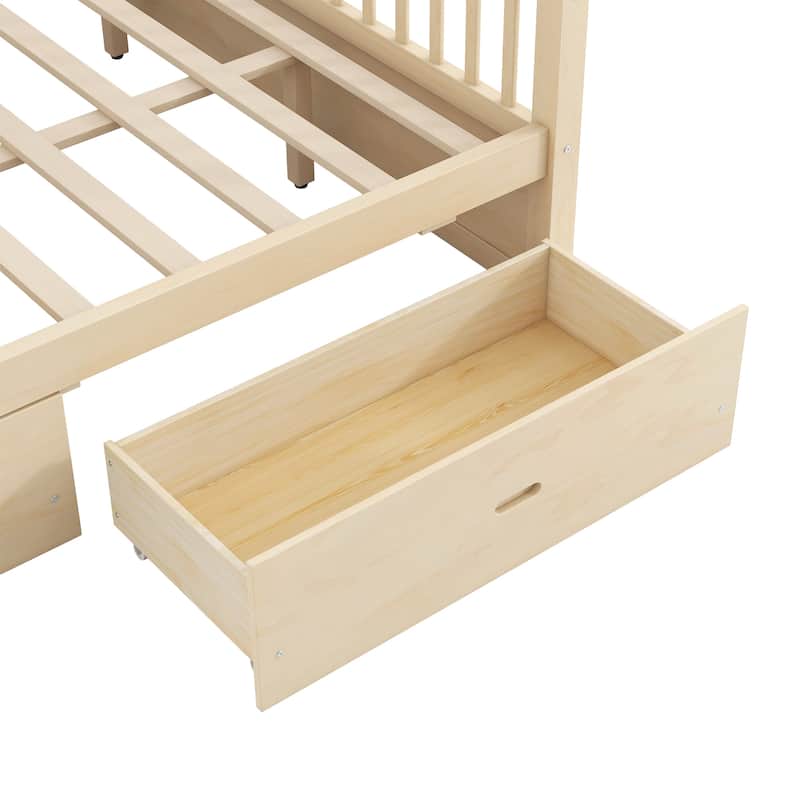 GDFStudio - Modern Wooden Canopy Bed with Storage Drawers