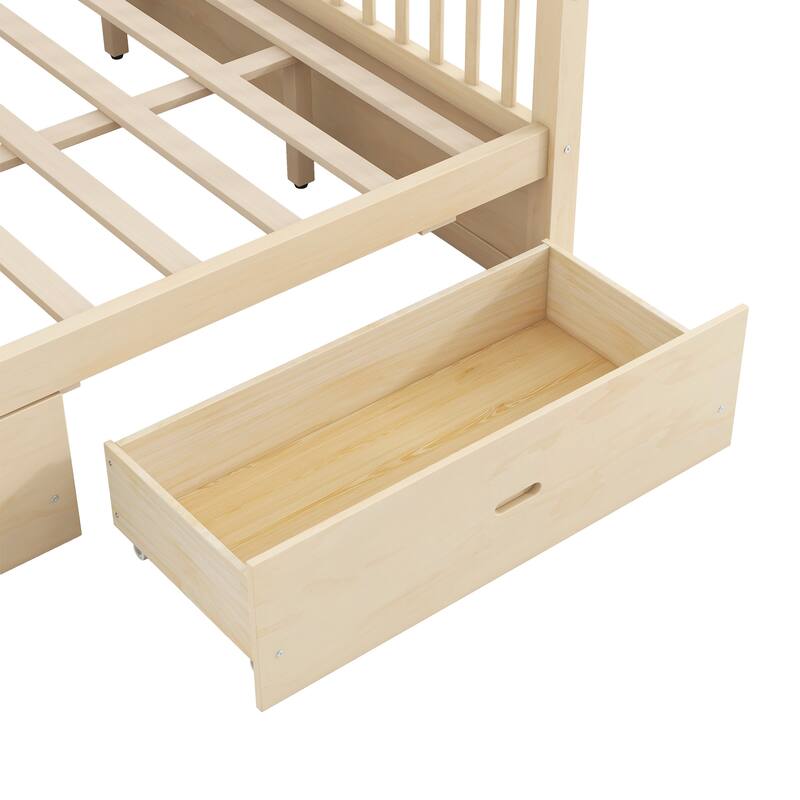Wooden Canopy Bed Frame with Storage Drawers, Modern Poster Bed, Available in Queen or King