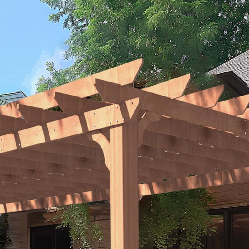 VEIKOUS Outdoor Cedar Wood Pergola Gazebo Kit with Flat Roof Trellis for Patio, Deck, Garden and Backyard