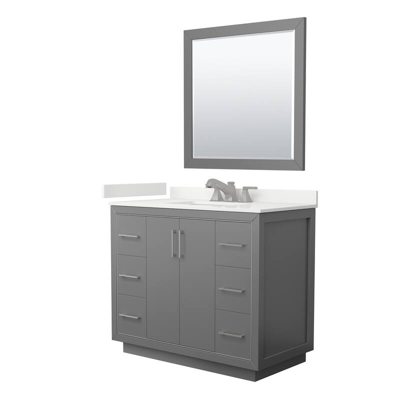 Wyndham Collection WCF111142S-QTZ-US3M34 Icon 42" Free Standing Single - Dark Gray / White Quartz Top / Brushed Nickel