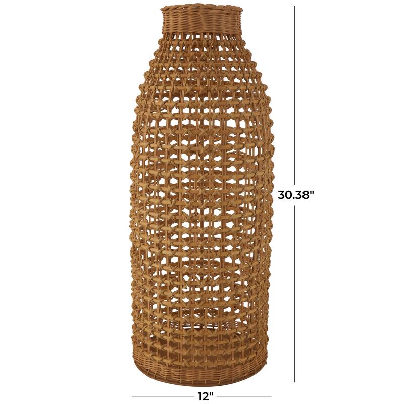 Brown Rattan Handmade Woven Vase with Open Framed Grid Design