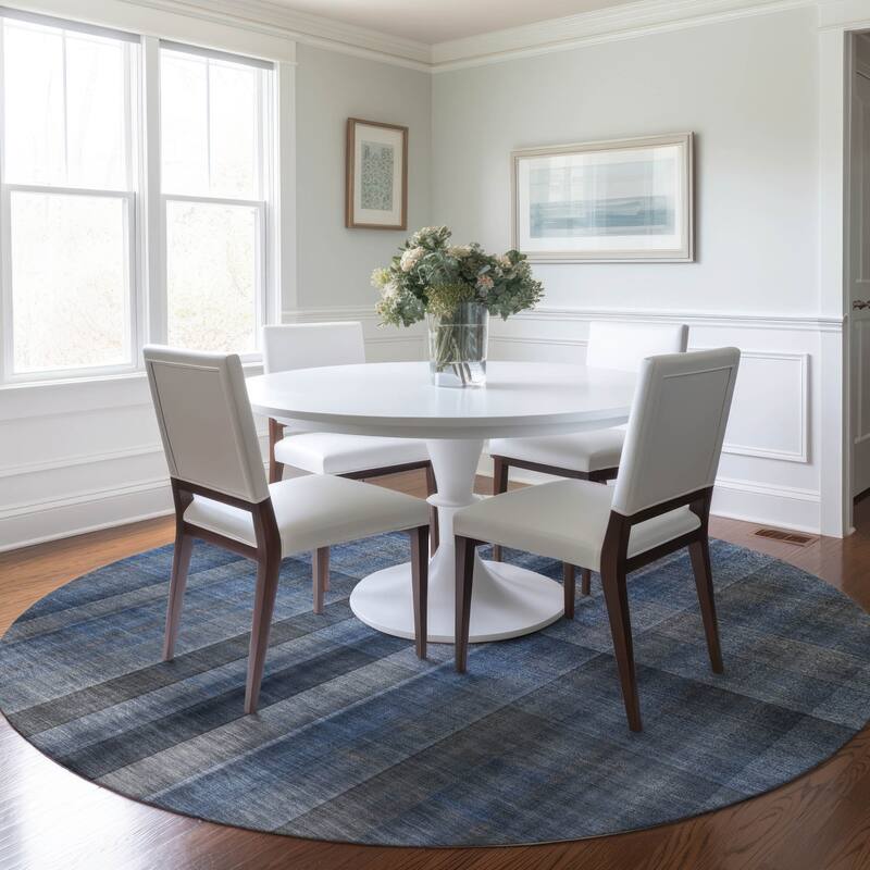 Sax Plaid Weather Resistant Blended Style Outdoor Rug