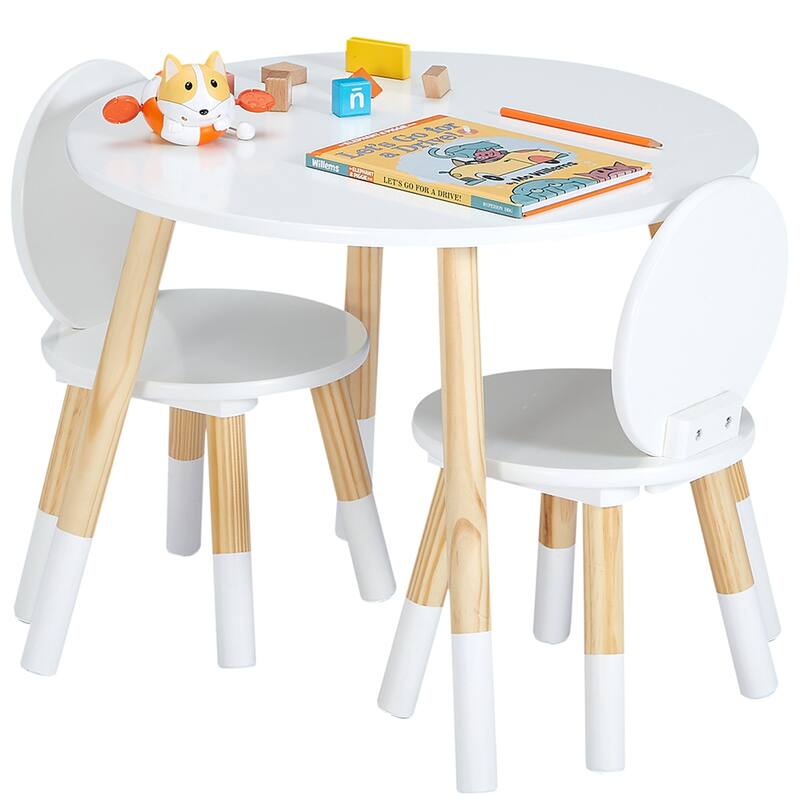 VECELO Kids Table with 2 Chairs Set for Toddlers, Boys, Girls, 3 Piece Kiddy Table and Chairs Set, White