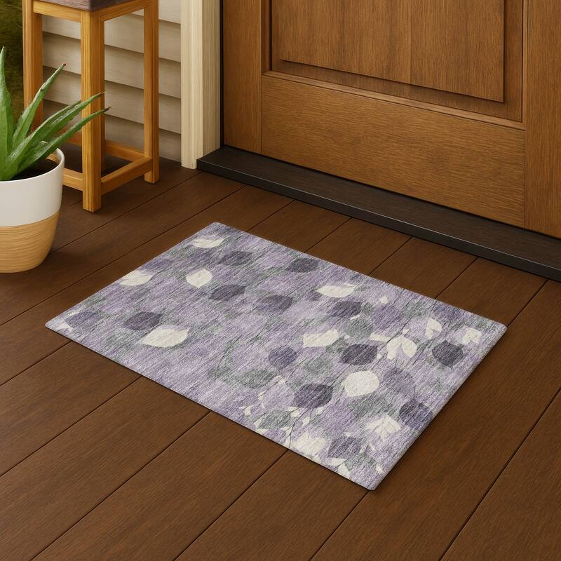Machine Washable Indoor/ Outdoor Floral Mila Chantille Rug - Purple - 1'8" x 2'6"