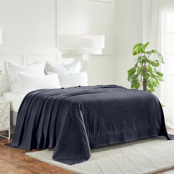 SUPERIOR Basketweave Cotton Blanket - Soft, Medium Weight Throw For Bed Or Couch (Full/Queen, Denim Blue)