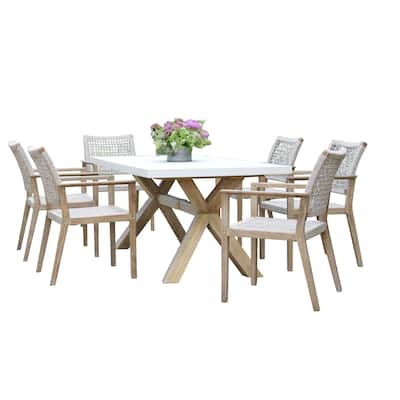 Cordelia 7-Piece Ivory Composite and Eucalyptus Wash Dining Set