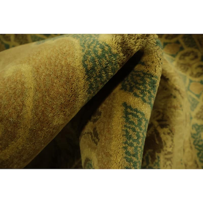 Hand Knotted Oriental 100% Wool Carpet Traditional All-Over Green Art Deco Area Rug - 8' 10'' X 5' 11''