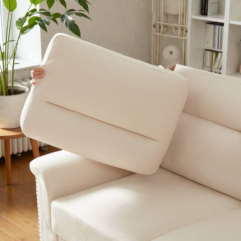 82 Inch Modern 3 Seater Sofa with Snowfleece Fabric, Compressed Upholstered Couch for Living Room Bedroom