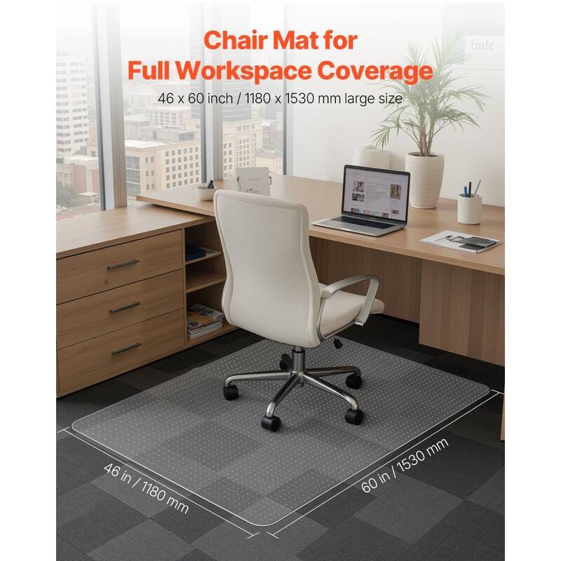 Transparent Frosted PVC Chair Mat 46x60in Non-Slip for Low-Pile Carpet