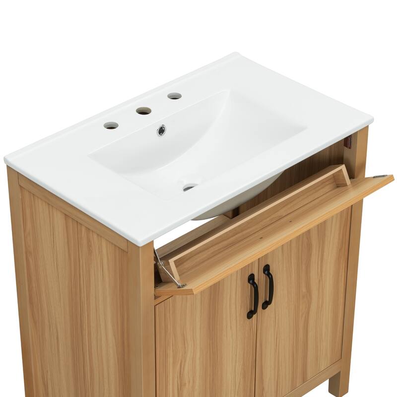 GDFStudio - Barro Transitional Freestanding Bathroom Vanity Cabinet Set with Double Ceramic Sink & Soft Close Storages, Set of 2