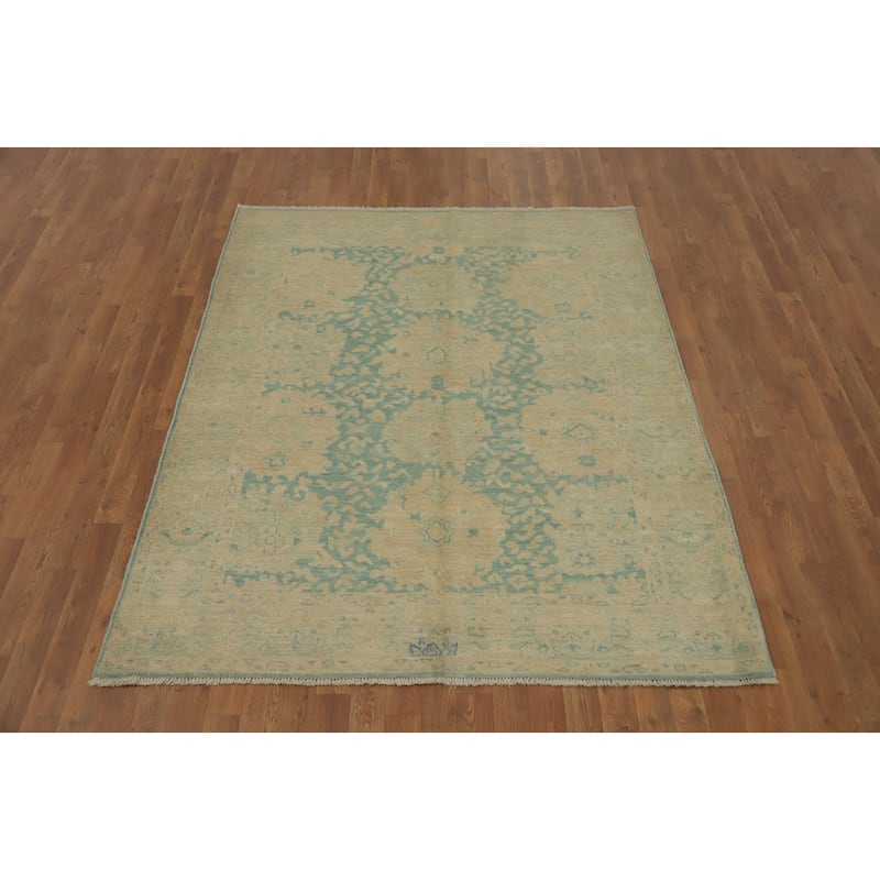 Hand Knotted Oriental 100% Wool Carpet Traditional Floral Navy Blue & Blues Ziegler Area Rug - 6' 6'' X 5' 4''