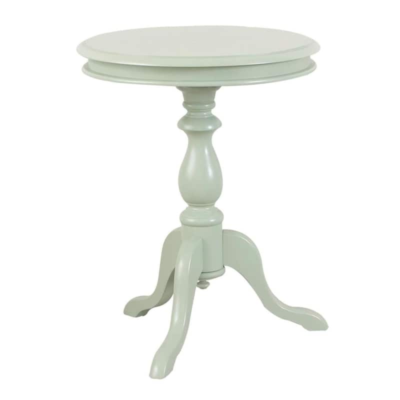 25.25" Antique Ivory Round Side Table with Pedestal Base Curving Feet