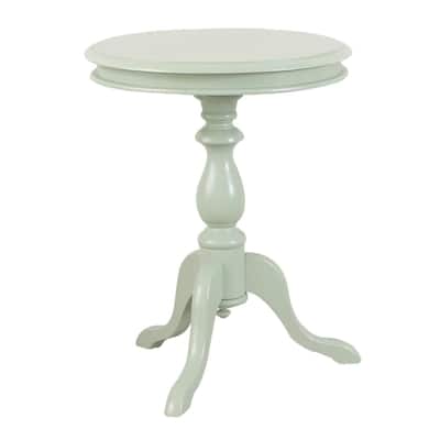 25.25" Antique Ivory Round Side Table with Pedestal Base Curving Feet