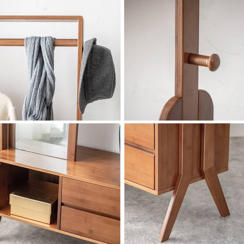 Floor Hanging Clothes Rack, Shoe Bench Clothes Rack All-in-One Multifunctional Clothes Rack