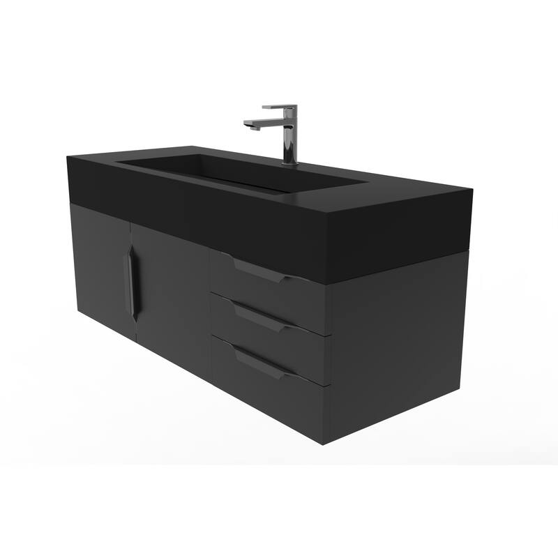 Nile 48" Wall Mounted Bathroom Vanity Set w/ Black Top