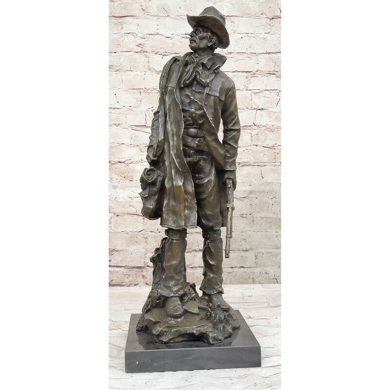 Signed Original Bronze Wyatt Earp Statue Sculpture Western Cowboy 21 Inches X 7 Inches