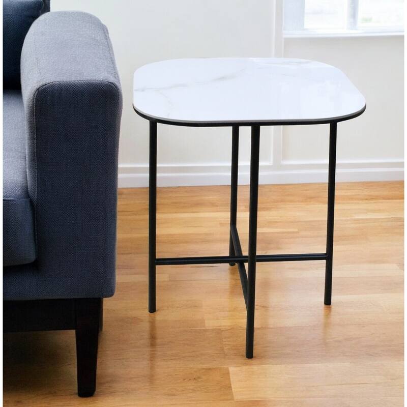 White Ceramic Square End Table with Metal Cross 4 Leg Base - 20” x 20” x 22” (D x W x H)