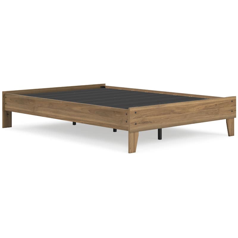 Deana Full Platform Bed, Honey Brown Wood, Low Profile Tapered Legs