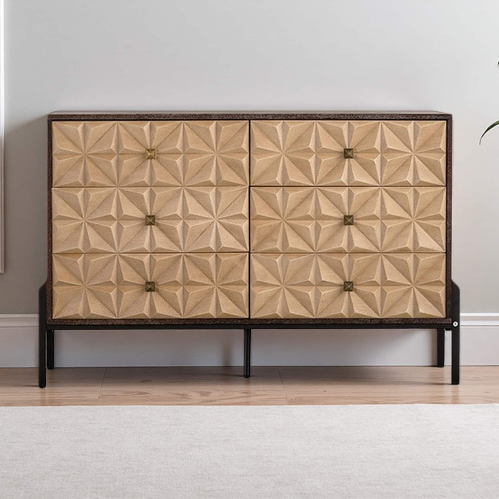 Solid Wood & MDF Mid-Century Modern 6-Drawer Sideboard Dresser