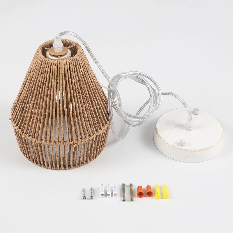 (Set of 3)1-Light Paper Rope Shaded Pendant Lights for Kitchen ，Set of Lghting Fixtures, Farmhouse Semi Flush Mount Chandelier