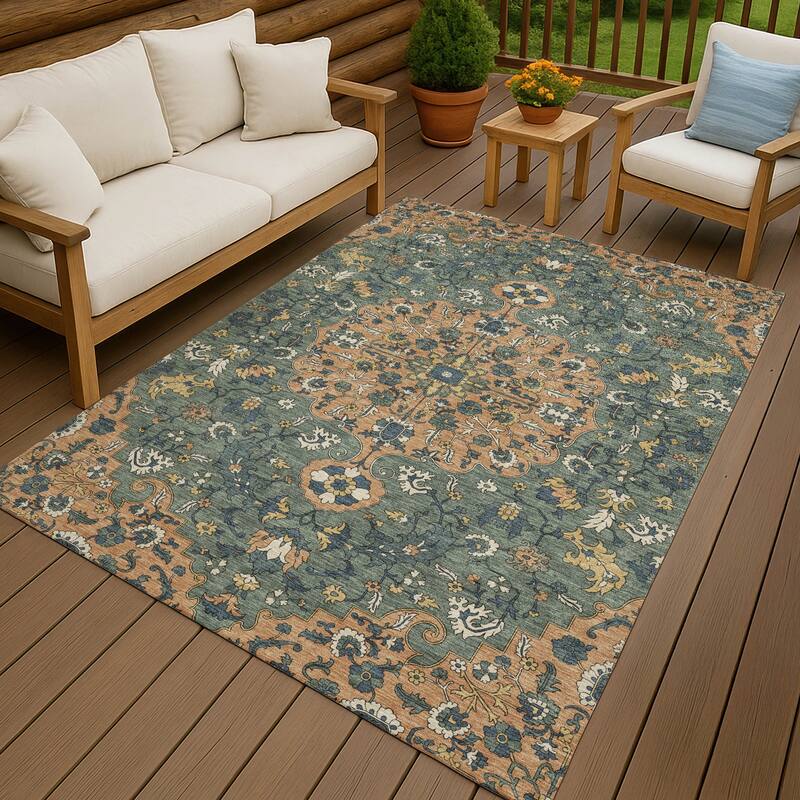 Machine Washable Indoor/ Outdoor Traditional Savannah Chantille Rug - Copper - 9' x 12'