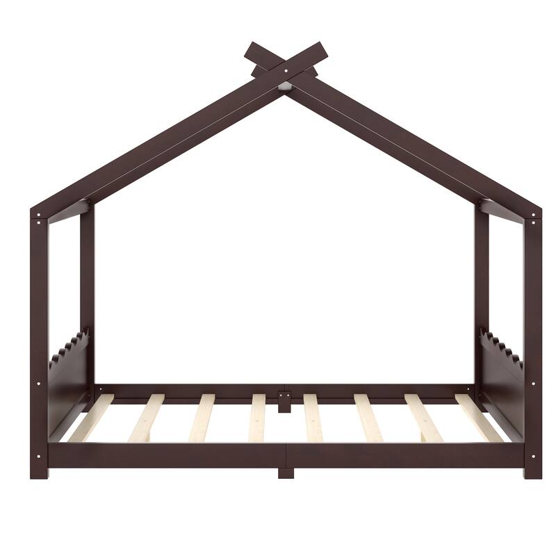 Roomfitters House Floor Bed with Support Slats, Solid Wood Open Frame Design