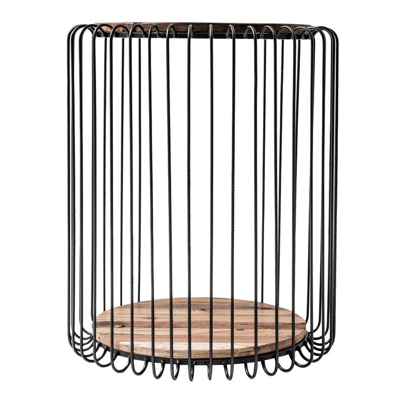 HomeRoots 24" Modern Black and Rustic Brown Round End Table