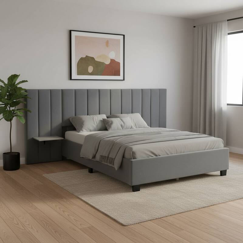 HomeRoots Gray Tufted Velvet Upholstered Queen Bed Frame - Queen