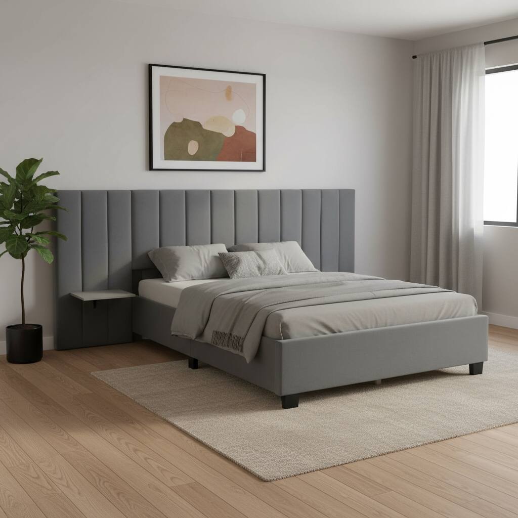 HomeRoots Gray Tufted Velvet Upholstered Queen Bed Frame