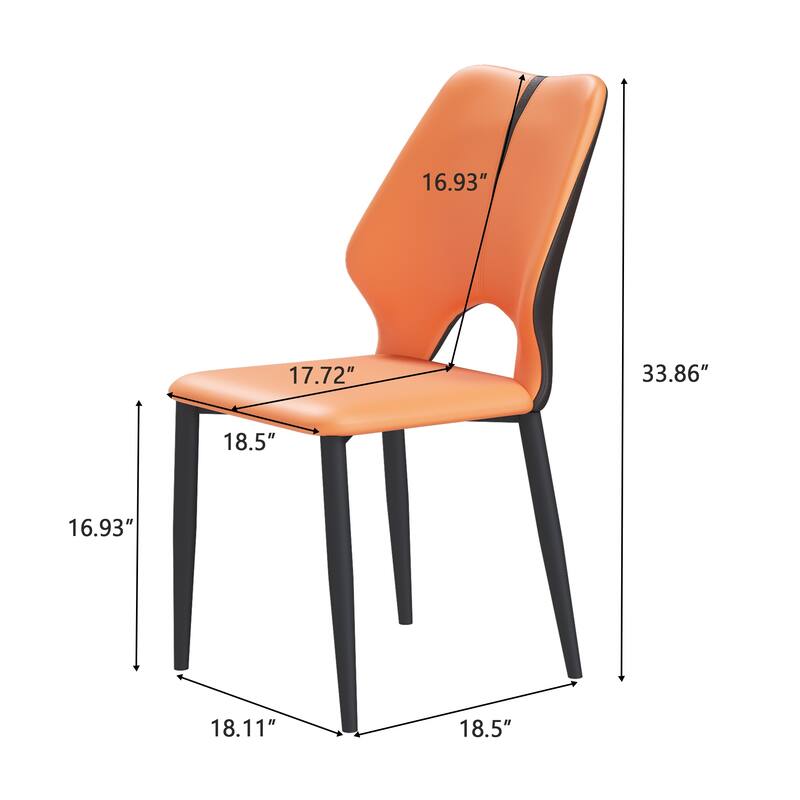 Modern 2 Piece PU Metal Kitchen Dining Chair with Soft Cushions, Non Slip Foot Pads for Dining Room Kitchen Living Room Bedroom