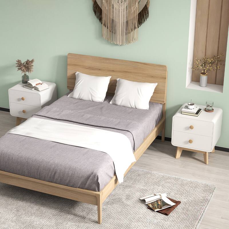 Costway 1/2 PCS Nightstand Mid Century Modern Bedside Table with 2