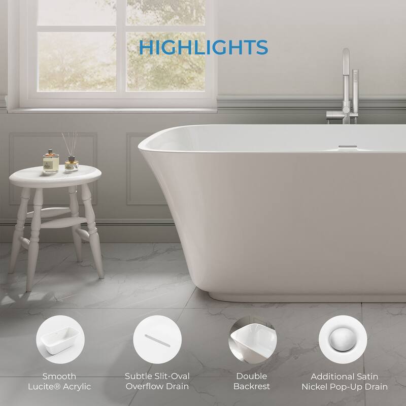 OVE Aveline 60-inch Free-Standing Bathtub in Glossy White